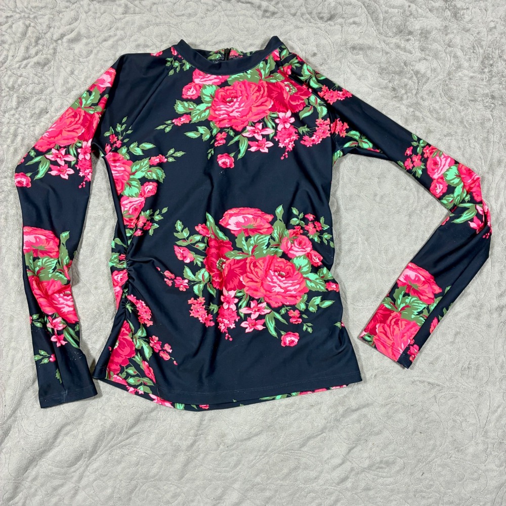Albion Fit Women Rash Guard Size L Floral Long Sleeve Swim Top Sun Protection